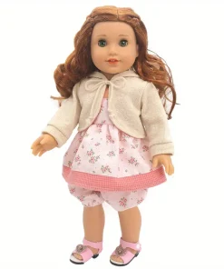 1 set of oatmeal-colored coat pink skirt and pants doll clothes for 18-inch (45.7cm) doll girls. Suitable for American dolls