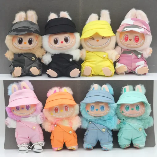 Only Clothes New 17cm Labubu Vinyl Pendant Doll Set Dopamine Color Fisherman'S Hat Suspenders Suit Replacement