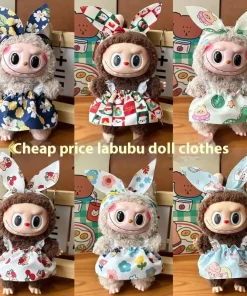 17cm Labubu Cheap Price Baby Clothes Pendant One Or Two Generation Plush Doll Halter Skirt Clothing Set Doll Accessories Gift