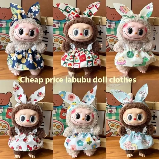 17cm Labubu Cheap Price Baby Clothes Pendant One Or Two Generation Plush Doll Halter Skirt Clothing Set Doll Accessories Gift