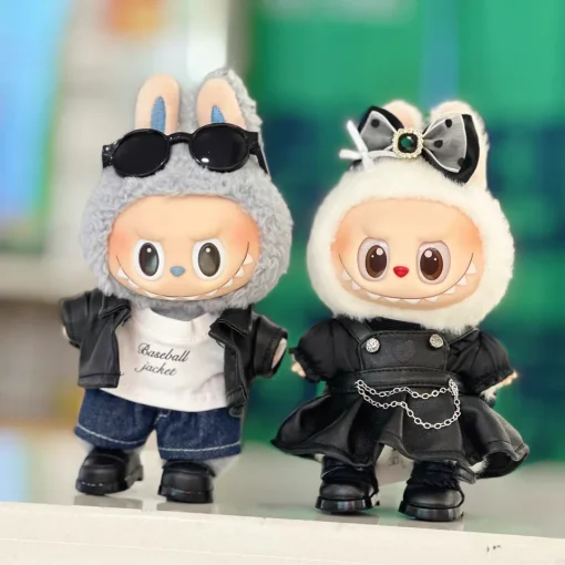 For 17cm Labubu Mokoko Leather jacket and skirt Locomotive Style Outfit Labubu Accessories Labubu Clothes