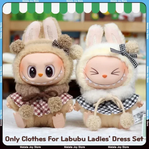 Only Clothes For Labubu Doll Clothes Second Generation Sitting Party Ladie Dress Set Bows Cute Pink Cloaks Fashionable Fabrics