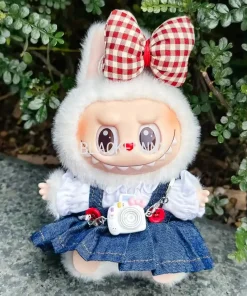 Ropa Labubu 17cm Doll Clothes Set Red Bow Hairband and Denim Skirt Fashion Outfit