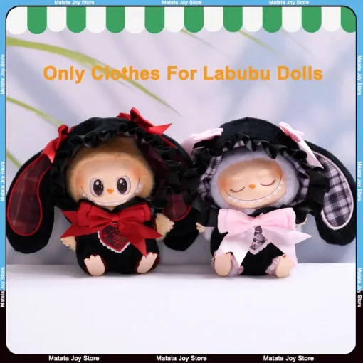 Only Clothes For Labubu First Second Generation Doll Clothing Rabbit Ear Hooded Cute Dark Fashionable Soft Fabric Black White