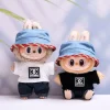 17cm Labubu Dolls Clothing The Monster Clothes Outfit Accessories DIY Kids Gift White T-shirt And Jeans Checkered Hat FD06E