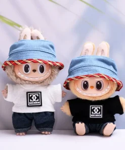 17cm Labubu Dolls Clothing The Monster Clothes Outfit Accessories DIY Kids Gift White T-shirt And Jeans Checkered Hat FD06E
