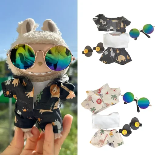 15/17cm Labubu Doll Beach Bikini/flower Shirt Sunglasses Clothes Set Doll Photo Clothes Decoration Accessories