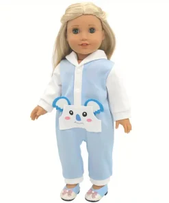 1 set of blue koala hooded onesie doll clothes for 18-inch (45.7cm) doll girls. Suitable for American dolls.