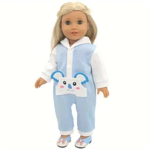 1 set of blue koala hooded onesie doll clothes for 18-inch (45.7cm) doll girls. Suitable for American dolls.