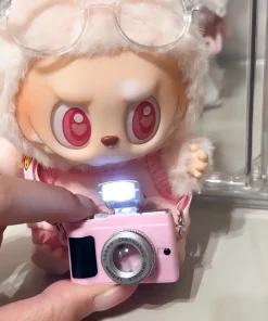 17cm Labubu Flash Camera Cotton Doll Decorative Camera Bag Doll Accessories