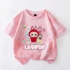 Labubu Number T Shirt Girl Birthday Clothes Short Sleeve Purple Tees Toddler Cartoon Print Cotton T-shirts Summer Cute Kids Tops 2