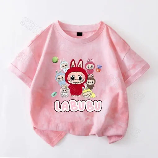 Labubu Boys Girls Cute T-shirts Cotton Short Sleeves Children Summer Clothes Cotton T Shirt Cartoon Character Pattern Tee Gifts