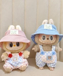 Blind Box New  17cm Fabric Clothes  Checkered Overhang Pants  Rubber-Coated Labubu Sitting Second -Generation Kids' Clothes