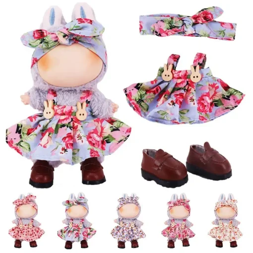 for 17Cm Plush Doll For Labubu Clothes Accessories Pants Skirts Cute Overall Doll Suspender Dress Holiday Gifts