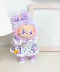 15/17cm Vinyl Plush Doll Clothes Labubu Pendant Lucky Purple Bow Dress Labubu V1/V2/V3 Clothes Accessories