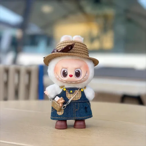 Denim Strap Skirt Straw Hat Skirt For 3.0 labubu V1 V2 V3 doll outfit For Ropa labubu doll Accessories