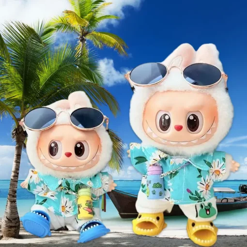 17cm Mini Summer Labubu Clothes Plush Labubu Doll'S Clothes Accessories Plush Cartoon Beach Holidays Party Labubu Outfit Custom