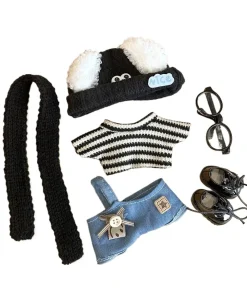 Fashion Clothes Set For 17cm Labubu V1 V2  Dog hat Denim strap Striped Inside Labubu Designer Clothes Labubu Ropa