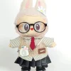 Sweet & Cool Outfit for 15cm Labubu Dolls! Campus Shirt + Punk Leather Skirt + Photographer Shoes - Complete Stylish Set
