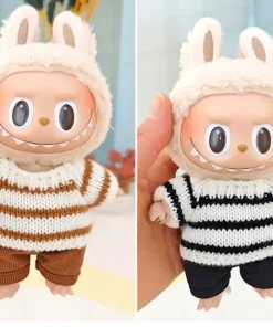 Mini Doll'S Clothes Outfit Accessories For 15-17cm Ropa Labubu V1 V2 10cm cotton doll Striped sweater Shorts Clothing
