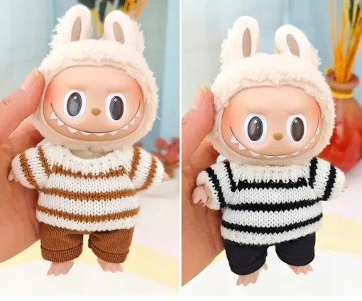 Mini Doll'S Clothes Outfit Accessories For 15-17cm Ropa Labubu V1 V2 10cm cotton doll Striped sweater Shorts Clothing
