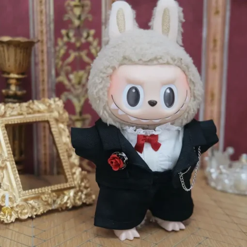 17cm Labubu Doll Outfits Designer Luxury Black Labubu Doll Clothes Suit Formal Wear Plush Toys Clothes Labubu Doll Accessories