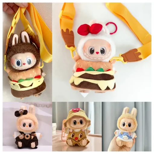 Labubu Clothes Hamburger Series For 15-17CM Mini Plush Idol Doll V1 V2 V3 Labubu The Monsters Outfit Suit Accessories Fans Gift