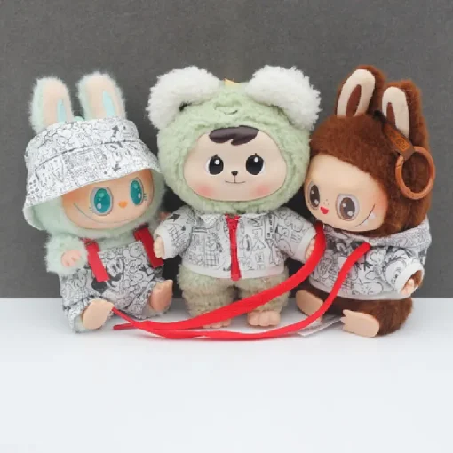 Labubu 17cm Printed Casual Hoodie Doll Decoration Fisherman'S Hat Cowboy Strap Pants Work Clothes Travel Clothes Strap Pants