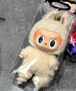 15cm Labubu Protector Case Pain Pack Protective Cover Plush Doll Hanging Bag With Keychain Doll Clothes Outfit Accessories