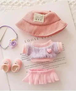 Mini Doll'S Clothes Outfit Accessories for 15-17cm Ropa Labubu & 10cm Cotton Doll Love Hoodie Pink Yarn Skirt Clothing no doll