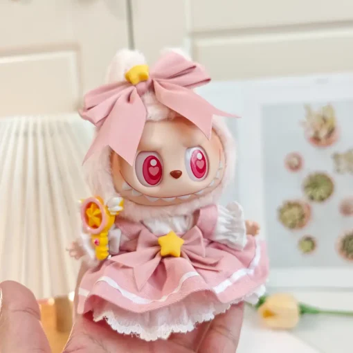 Labubu Clothes For 15/17cm Plush Idol Doll Kawaii Sakura Skirt Cosplay 4PCS/Pack Magic wand Headwear Clothing Accessories Gift
