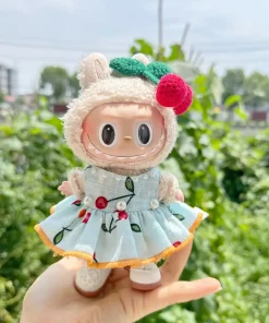 Only Clothes 17cm Cute Mini Plush Doll's Clothes Outfit Accessories For Labubu Dolls Clothing Kids Gift Cherry Skirt Set