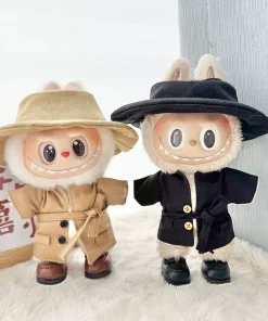 미니 인형 의류 복장 액세서리 한국 Kpop Exo 15-17cm Labubu 및 10cm 면 인형 빈티지 트렌치 코트 의류 선물