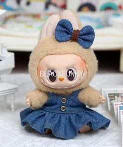 Fashion Denim Skirt and Bow Set for 17cm Labubu Doll Trendy Ropa Labubu Clothes Accessories