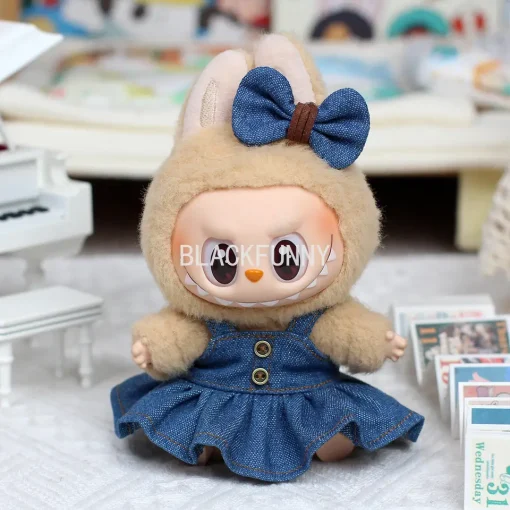 Fashion Denim Skirt and Bow Set for 17cm Labubu Doll Trendy Ropa Labubu Clothes Accessories