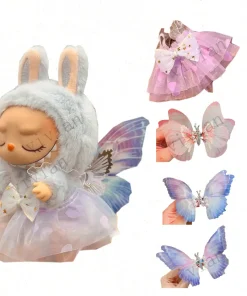 Mini Doll'S Clothes Outfit Accessories For 15cm Labubu V2 Love bow princess gauze skirt will move butterfly hairpin Clothing