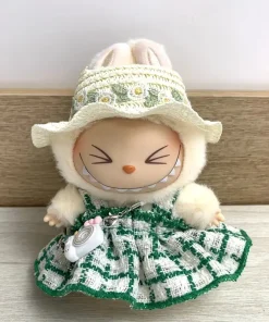 Mini Doll'S Clothes Outfit Accessories For 15-17cm Ropa Labubu and 10cm cotton doll Green dress hat shose Clothing