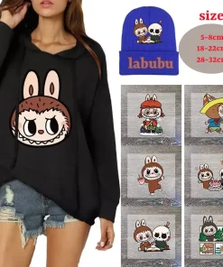Labubu Iron on Patches for Clothing Anime Cartoon DIY Hoodie Hat T-shirt Heat Transfer Patch Clothes Custom Vinyl Sticker Gifts
