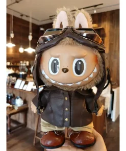 Only Clothes 38cm Labubu Baby Clothes Pilot Suit The First Generation Black Leather Summer Spring Field Can Be Worn For 30 Day