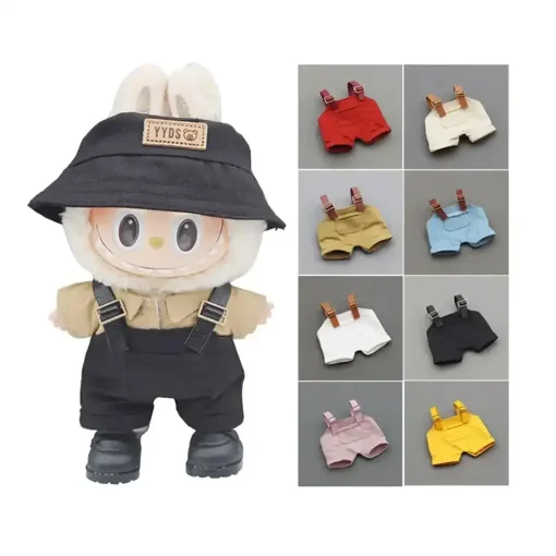 17cm Mini Doll'S Clothes Outfit Accessories for Labubu V1 V2 Striped Overalls Hats Glasses Shoes Cool Handsome Clothing Gift