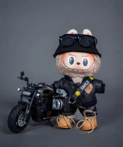 Labubu Motorcycle Miniature Doll Clothes Set 15cm Macaron Vinyl Sitting Party Doll Outfit Toy For Kids And Collectors