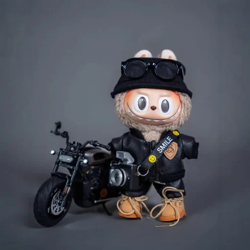 Labubu Motorcycle Miniature Doll Clothes Set 15cm Macaron Vinyl Sitting Party Doll Outfit Toy For Kids And Collectors
