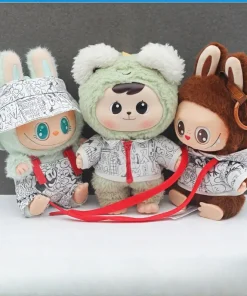 17cm Labubu V1/V2 Doll Clothes Set Printed Graffiti Hoodie Set With Fisherman Hat And Strap Pants For Ropa Labubu