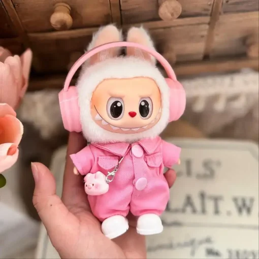 For 17cm 3.0 labubu v1/v2/v3 clothes cute cat pink set love outfits Cherry Decorated Outfit Replacement for Ropa Labubu
