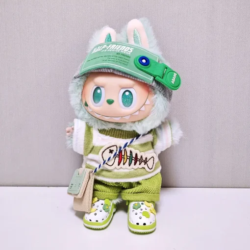 Labubu Clothes For 15-17cm Plush Idol Doll T-shirt Pants Shoes Bag Headcover 5PCS Set Clothing Decoration Accessories Fans Gift