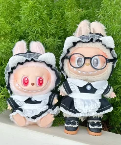 First And Second Generation 17cm Labubu Pendant Doll Clothes Labubu Doll Replacement Dress Black And White Maid Dress Doll Cloth