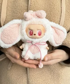Mini Doll'S Clothes Outfit Accessories For Labubu Idol 1st 2nd generation big-eared White Pink Rabbit Overalls Clothing Gift