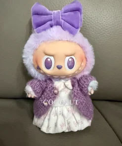 For Labubu 3.0 Big into Energy Series Clothes  Labubu red checkered dress Purple sweater cardigan Labubu Clothing