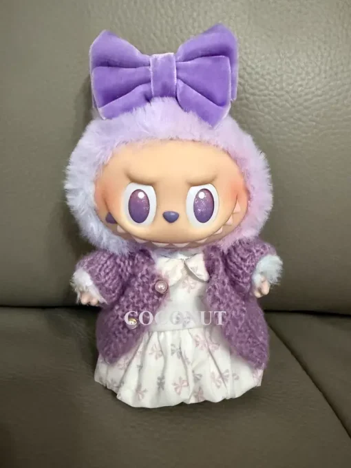 For Labubu 3.0 Big into Energy Series Clothes  Labubu red checkered dress Purple sweater cardigan Labubu Clothing