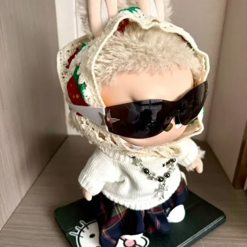 Labubu One Big Summer Black Skin Doll 38cm Vinyl High Aesthetic Value Doll Clothes Fashionable Cool Clothes Doll Accessories